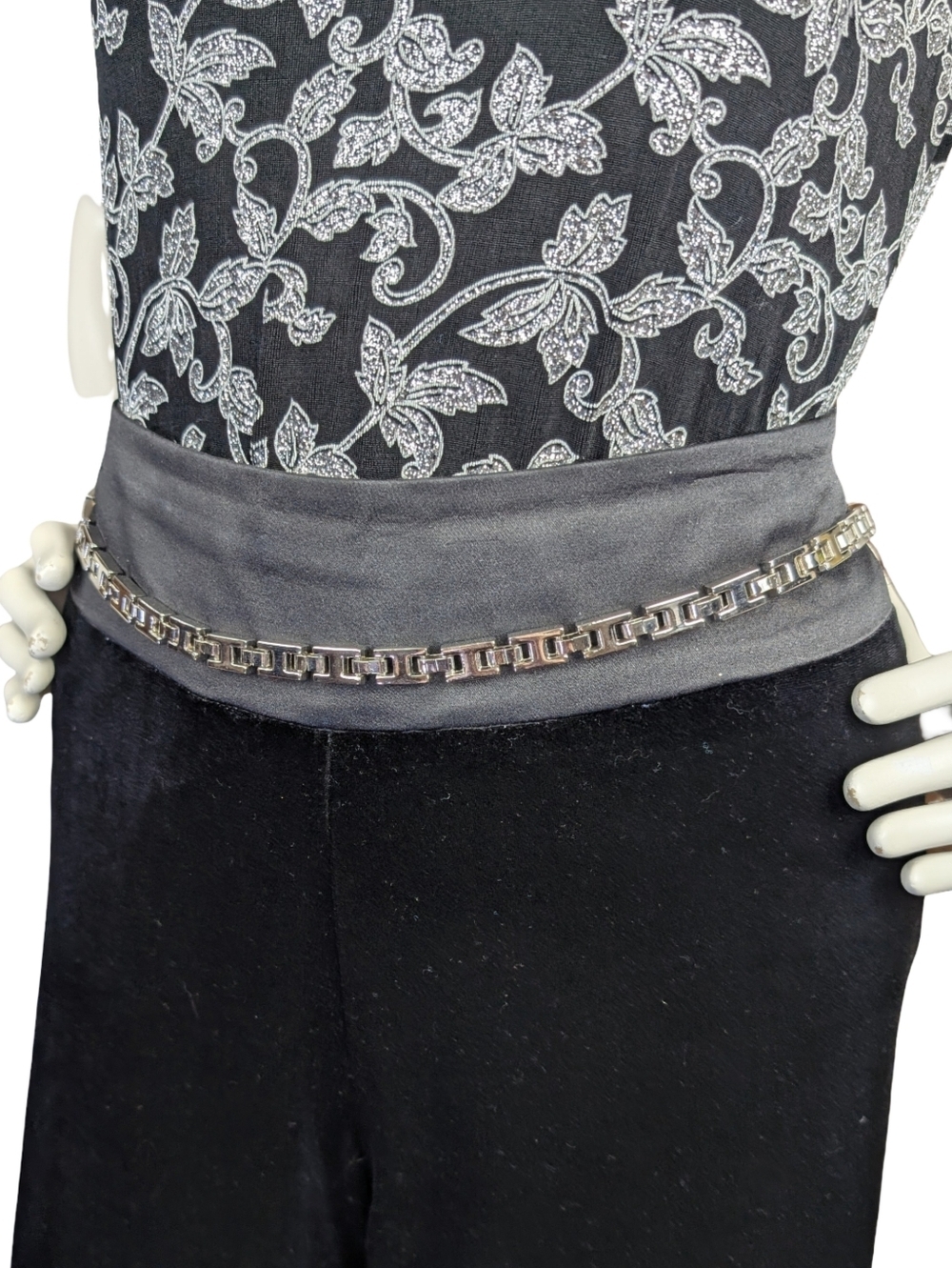 Silver Tone Disco Chain Belt Adjustable Geometric Link Fits 32"-38" Waists